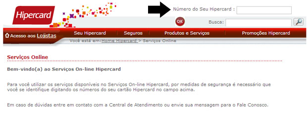 Site do Hipercard. (Foto: Reprodução)